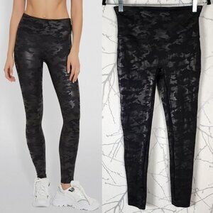 Spanx Black Metallic Camo Print High Rise Leggings